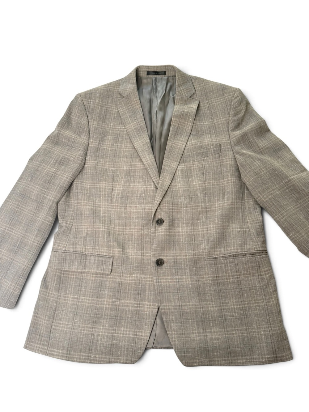 Calvin Klein Men’s Blazer 44R Gray Plaid Wool Linen Blend Sport Coat